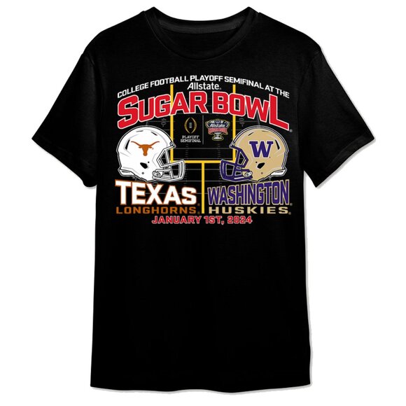 Texas vs Washington 2024 CFP Semi Sugar Bowl College Football Fan T-Shirt 159 - Picture 1 of 5